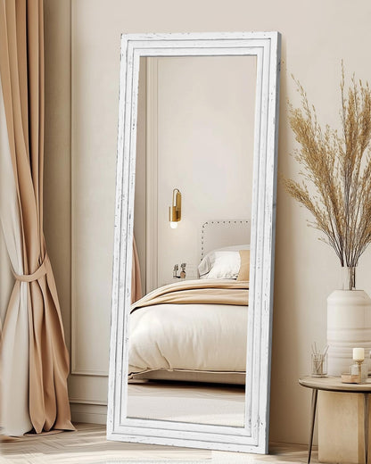 Full Length Mirror 65"x22" with Stand Solid Wood Frame Floor Large Mirror for Living Room, Bedroom Hanging Standing or Leaning Wall-Mounted, New Black