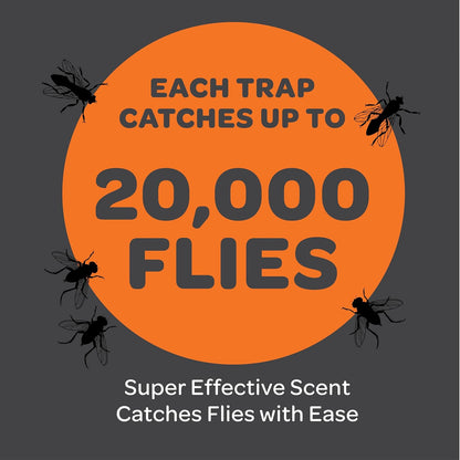Fly Traps Outdoor [Set of 2] with Dissolvable Non-Toxic Bait - Reusable Hanging Bug Catcher Killer for All Flies for Outside Bug Control Patios, Barns, Ranches Etc. Hanging Fly Traps with Tie Included