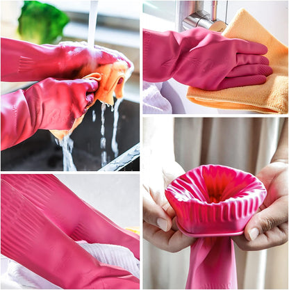 Dishwashing gloves 2 Pairs for kitchen,Rubber cleaning gloves,Long dish gloves reuseable.