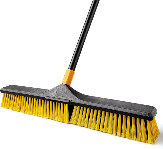 Yocada Broom 24 Inch Large Outdoor Heavy Duty Brush for Outdoor Use, Stiff Bristles for Cleaning Patio, Garage, Deck, Concrete, Wood, Stone, Tile, Floor, 65" Long