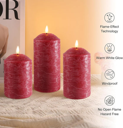 Eywamage White Flameless Pillar Candles with Remote, Flickering LED Candles Battery Powered Real Wax Set of 3