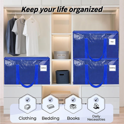 8 Pack Extra Large Heavy Duty Moving Bags, Clear Storage Bins with Lids, Reinforced Handles & Heavy-Duty Zippers Moving Boxes Storage Bags Totes for Clothes Packing, Dorms, College Supplies, Clear