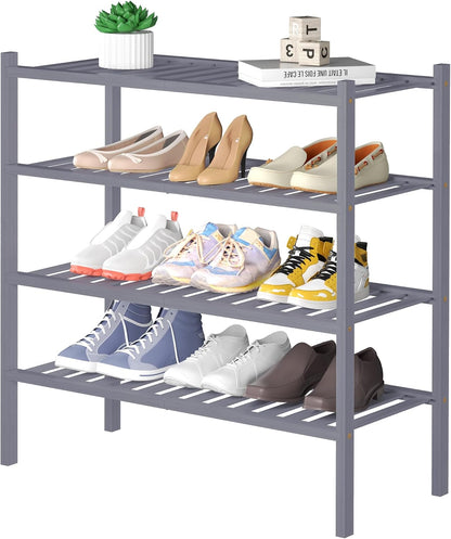 ROMGUAR CRAFT 3 Tier Bamboo Shoe Rack for Closet Free Standing Wood Shoe Shelf Storage Organizer for Entryway Small Space Stackable 27"x11"x20" (Natural)