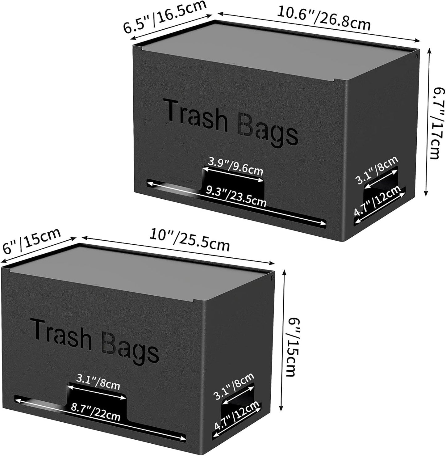 STWWO Large Trash Bag Holder Dispenser, Metal Garbage Bag Dispenser Roll Holder, Kitchen Trash Storage Organizer for Under Sink, Wall Mounted or Freestanding, Black