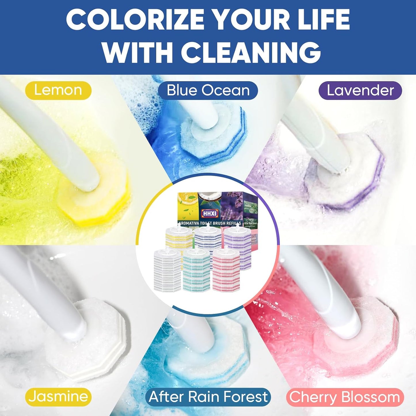 30Ct Aromative Toilet Brush Refills, Toilet Bowl Cleaner Refills, Double-Layer Cleaning Pads Added, Disposable Refill Heads for Toilet Bowl Cleaner Wands，Lemon, Blue Ocean, Lavender （Patented）