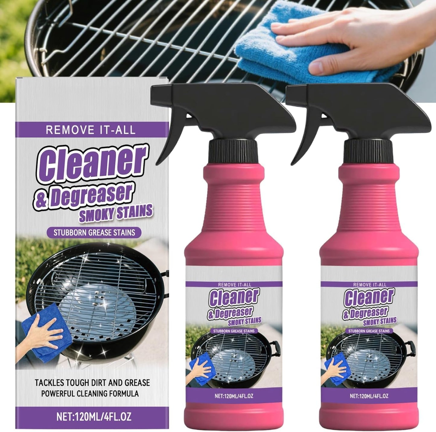Fast Acting Heavy Duty Grill Degreaser Spray, 2026 New Grill Cleaning Spray for Kitchen, Multi Functional Grease Remover BBQ Easy Off Oven Cleaner for Outdoor Grill (1 PCS)