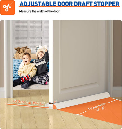MAGZO Door Draft Stopper, 32 Inch Adjustable Under Door Gap Filler, Fits 26'' - 32'' Bottom Widths, Seals Gaps up to 1.7", Soundproof Sweep Blocks Air, Noise, Light, Dust- Grey