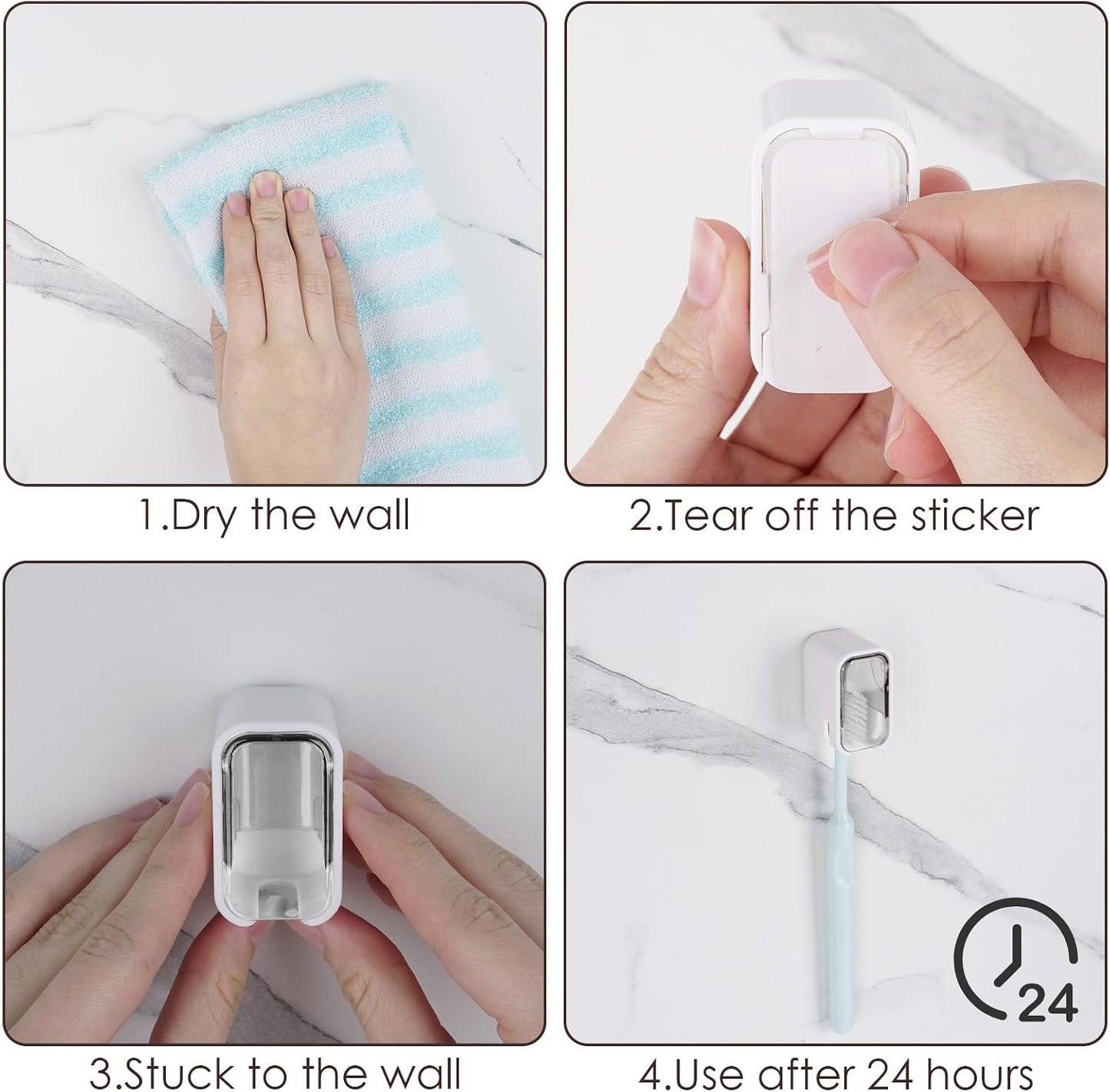 2 PCS Toothbrush Holder Wall Mounted with Cover for Bathroom, Self Adhesive Toothbrush Storage Organizer for Shower, Mini Toothbrush Hanger Rack for Dorm, Cabinet (Black)