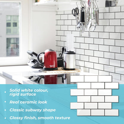 STICKGOO 10-Sheet Subway Tile Peel and Stick Backsplash, Seamless Design Polished Eurasia Beige Kitchen Backsplash Wall Tiles, Glossy Surface Waterproof Stick on Tile for Bathroom, RV, Fireplace
