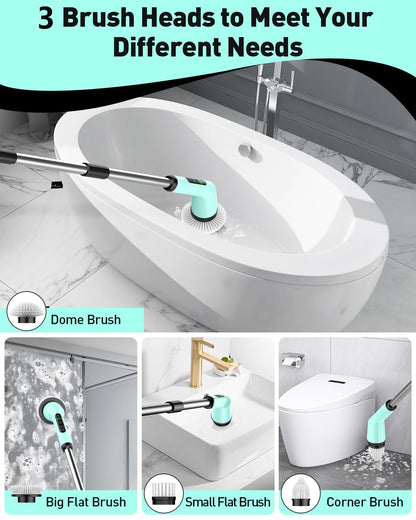 Shower Scrubber with Long Handle, Shower Cleaner Brush with 8 Floor Machine Pads, Cordless Electric Spin Scrubber for Cleaning with 2 Speed, Cleaning Supplies for Bathroom Bathtub Kitchen Floor Tile