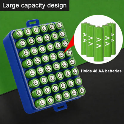 ALCYON Battery Organizer Storage Case, Battery Vault Box Container for 48pcs AA Batteries, Plastic Clear Protective Battery Holder for Travelling/Home/Office (Black, Large)