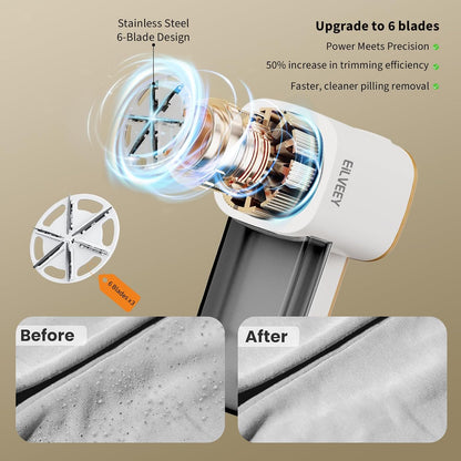 Eilveey Fabric Shaver for Clothing with 3 Replaceable Blades Working Light | Electric Lint Remover with 1800mAh Battery, 2-3H Long Runtime, 3-Speed LED Display, Stainless Steel Safety Guard