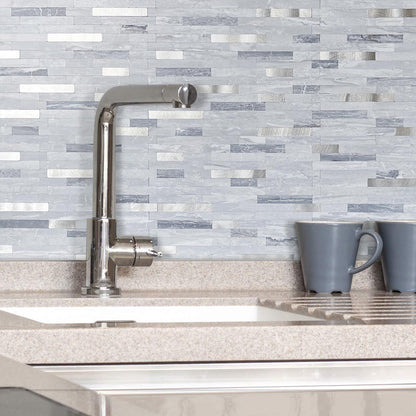 AULIGET 20 Sheets Peel and Stick Backsplash, Black & Grey Wood Look PVC Mixed Metal Stick on Backsplash Tiles for Kitchen