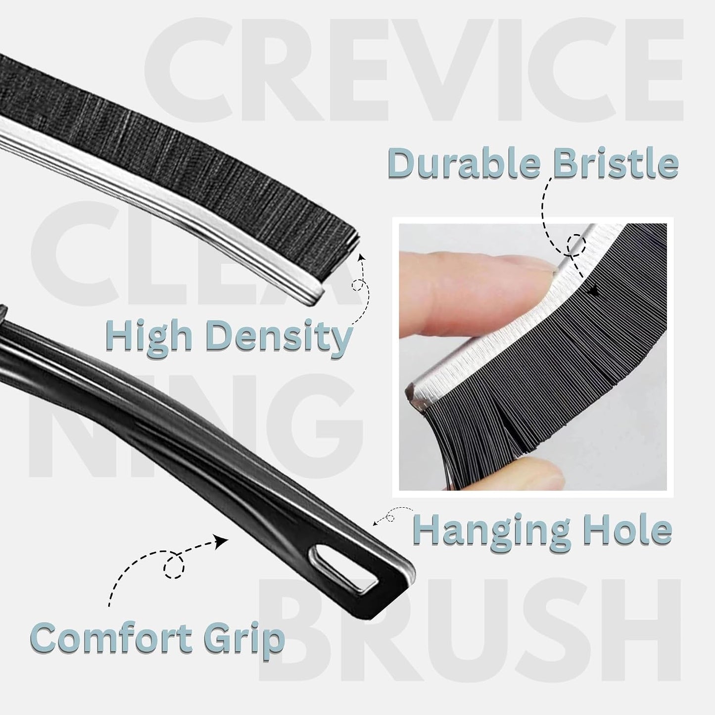 CrafTreat Hard Bristle Crevice Cleaning Brush – 6 Pack (Black) – Gap Scrub Brushes for Kitchen, Bathroom, Window Tracks, Grout, Car & Tight Spaces – Household Cleaning Tool