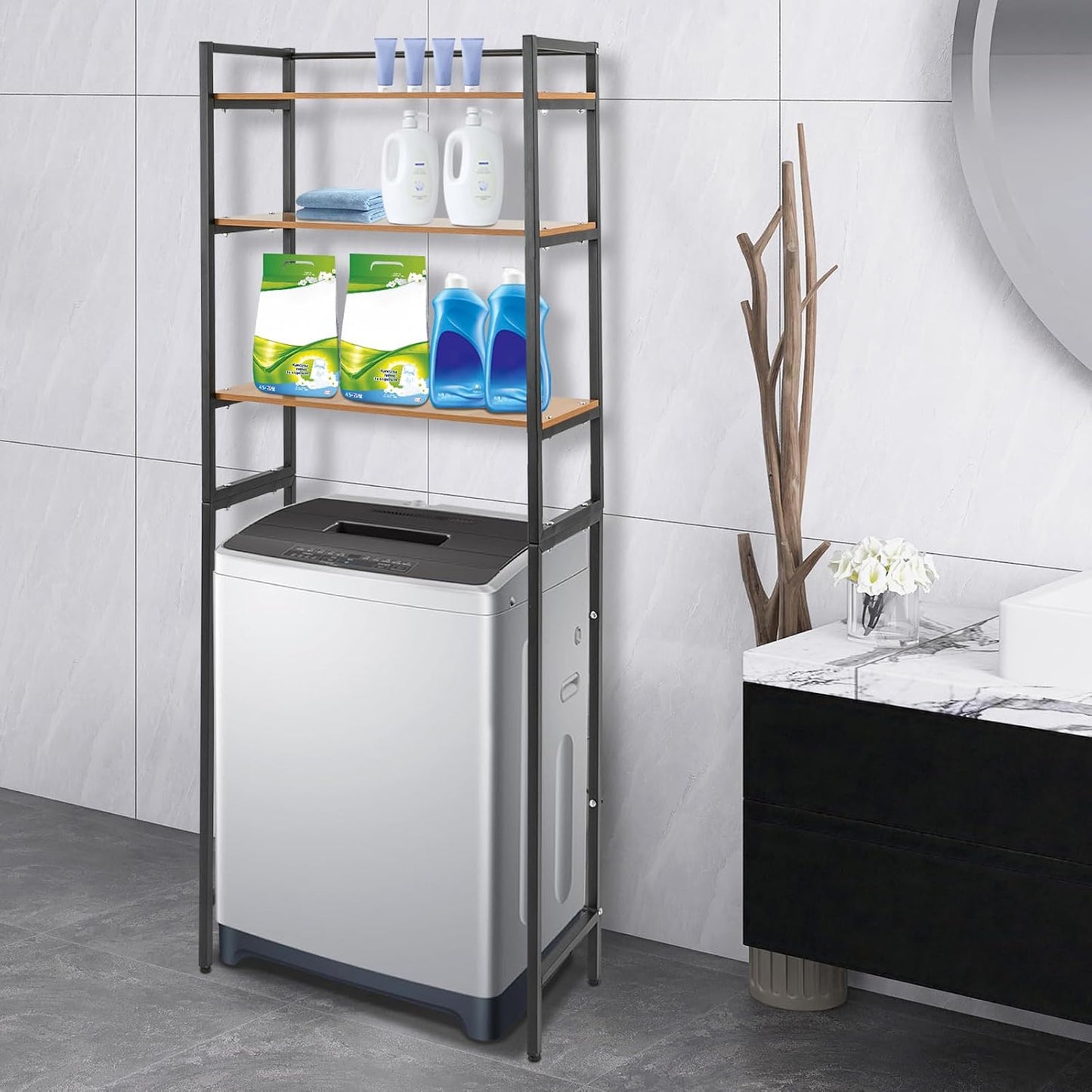 Gdrasuya10 Over the Washer and Dryer Storage Shelf for Laundry Room, 3 Tier White Washer Storage Utility Rack Shelf Laundry Storage Shelf Organizer Space Saving for Room