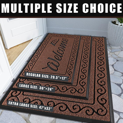 Yimobra Welcome Mat, Heavy Duty Sturdy Door Mats for Home Entrance Outdoor Indoor, Front Doormat for Outside Patio Floor Entry Porch Garage Office, Waterproof, Low Profile, 29.5x17, Black Grey