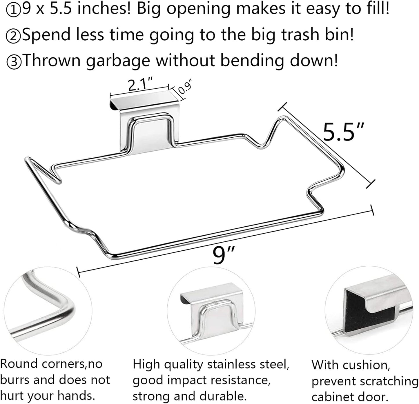 OYSIR Large Stainless Steel Trash Bag Holder for Kitchen Cabinets Doors and Cupboards, Under Sink Bag Holder, Garbage Bag Holder, Space Saving Waste Can, Hanging Kitchen Trash Cans