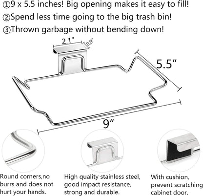 OYSIR Large Stainless Steel Trash Bag Holder for Kitchen Cabinets Doors and Cupboards, Under Sink Bag Holder, Garbage Bag Holder, Space Saving Waste Can, Hanging Kitchen Trash Cans