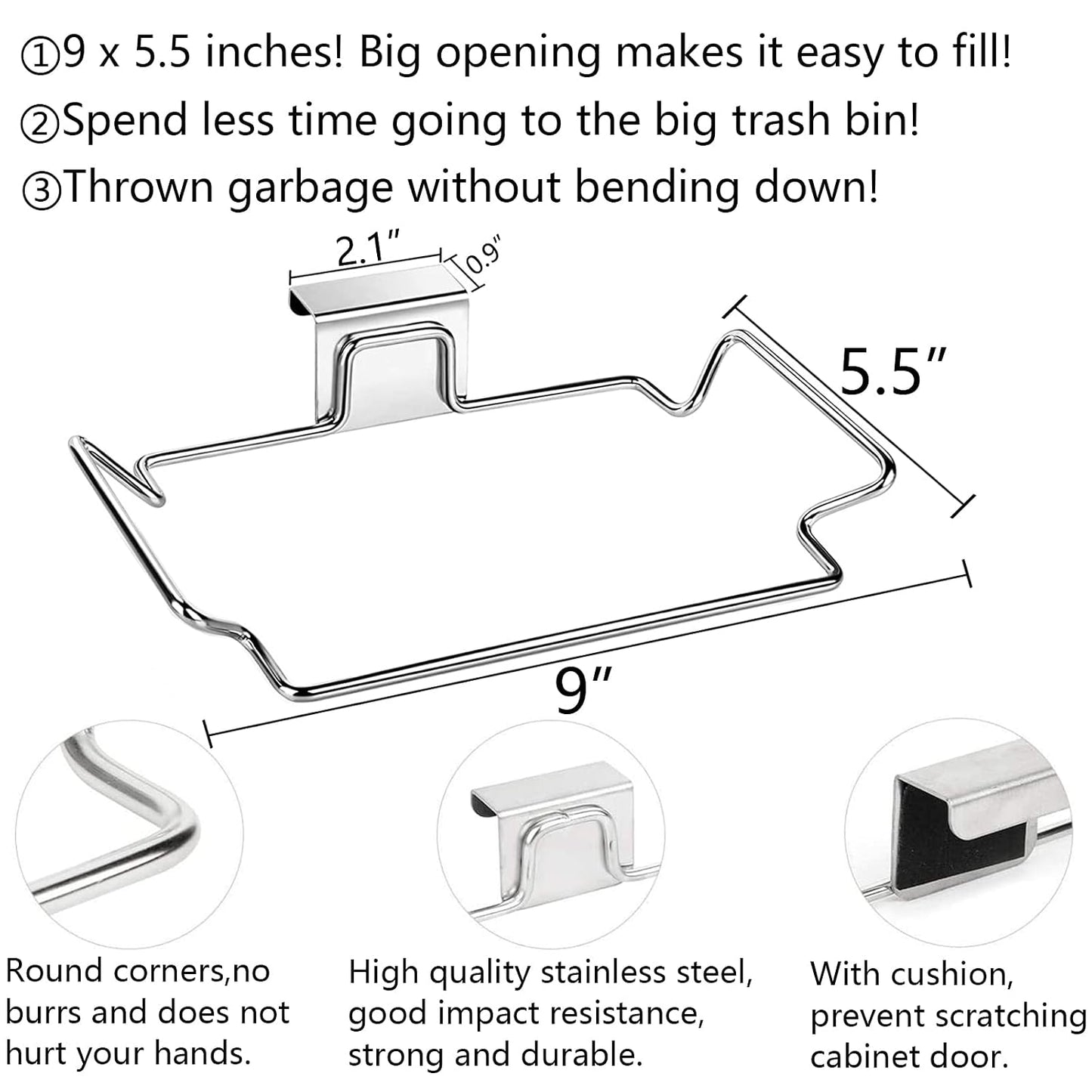 Large Stainless Steel Trash Bag Holder for Kitchen Cabinets Doors and Cupboards, Black