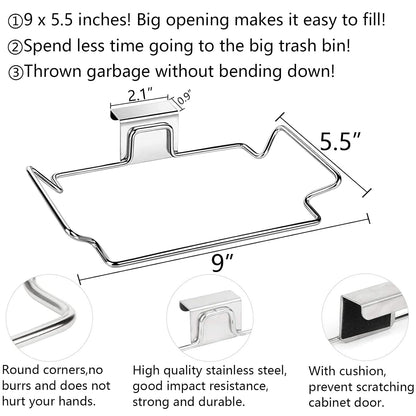 Large Stainless Steel Trash Bag Holder for Kitchen Cabinets Doors and Cupboards, Black
