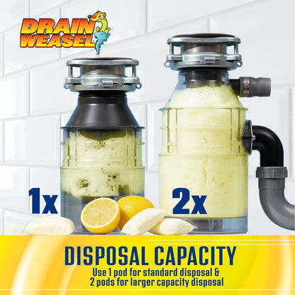 Drain Weasel Garbage Disposal Pods Cleaner and Deodorizer, Sink Odor Eliminator with Foaming Action, Septic-Safe Enzyme Formula, Fresh Lemon Scent, Pack of 5
