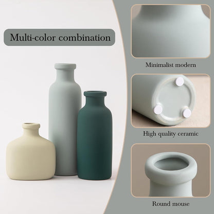 Bud Vase - Flower Vase Set - Decorative Vases - Ceramic Small Vase Set of 3 for Centerpieces - Ice Creak for Decor - Modern Decoration Vases for Home Farmhouse Table Office, Mini Vase by Lyeec