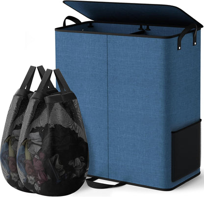 Large Double Laundry Hamper with Lid, Removable Bags & Reinforced Handles, 2 Section Tall Laundry Basket, Dirty Clothes Hampers for Laundry Room, Bedroom, Bathroom, Dorm, 136L, Gray