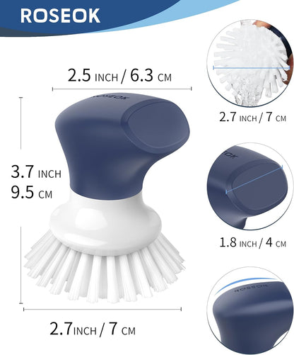 ROSEOK Dish Scrub Brush,Self-Standing Palm Brush with Ergonomic Grip for Cleaning Dishes,Non-Stick Pans and Sinks,Navy Blue,2 Pack