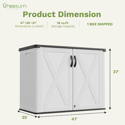 Greesum Outdoor Storage Cabinet, 26 CUFT Deck Box Without Shelves, Waterproof Plastic Storage Shed for Patio Cushions, Gardening Tools, Lockable and Sidehandles, UV Resistant, Beige