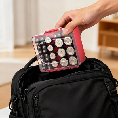 FULLCASE Plastic Battery Organizer with Tester, Battery Storage Case for AA AAA C D 9V Batteries, Portable Battery Holder Box for Home, Travel & Emergency Kits(Case Only) Black