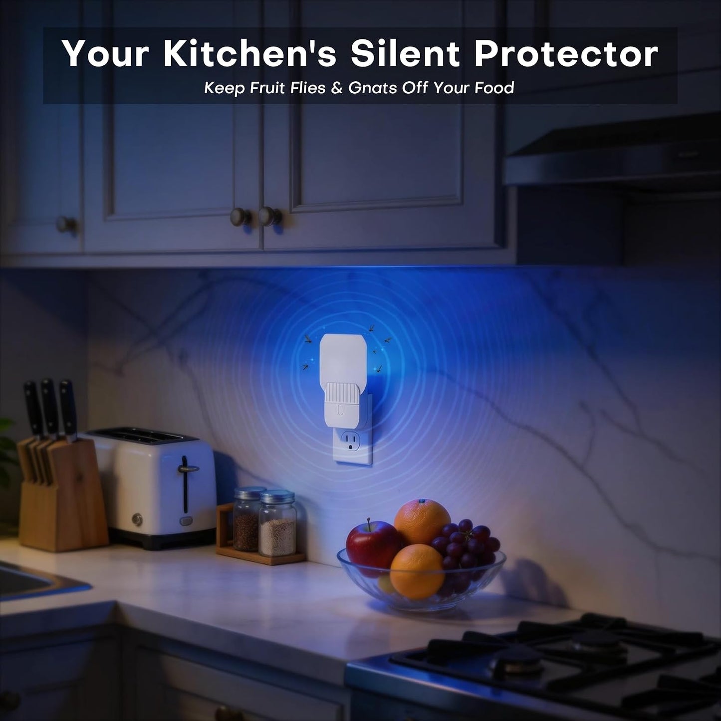 Fruit Fly Traps,Plug in Fly Trap with UV Light & Glue Cards,Fly Trap Indoors for Gnats, Mosquitoes,Moths & More,Insect Trapper for House Kitchen Garage, 1 Pack & 3 Refills