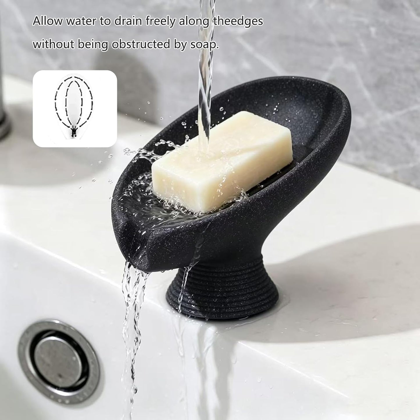 Self Draining Soap Dish with Suction Cup, Leaf Shaped Resin Soap Holder for Bathroom, Shower, Sink & Kitchen (Beige)
