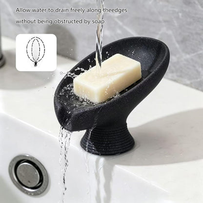 Self Draining Soap Dish with Suction Cup, Leaf Shaped Resin Soap Holder for Bathroom, Shower, Sink & Kitchen (Beige)