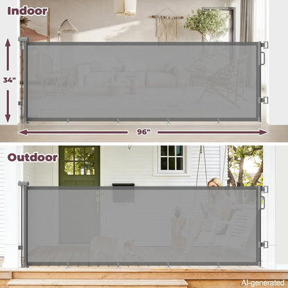 Retractable Baby Gate for Stairs & Doorways, Mesh Dog Gate Indoor Outdoor, Extends to 55" Wide 34" Tall Child Gate for Hallways, Deck, Porch, Pet Toddler Safety Essentials, Easy Install, Grey