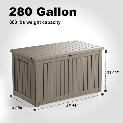 ROJIK 340 Gallon Deck Box Outdoor Waterproof,Weatherproof Outdoor Storage Boxes Lockable with Lid,Outside Resin Storage Bench for Patio Cushions,Garden Tools and Pool Accessories(Black)