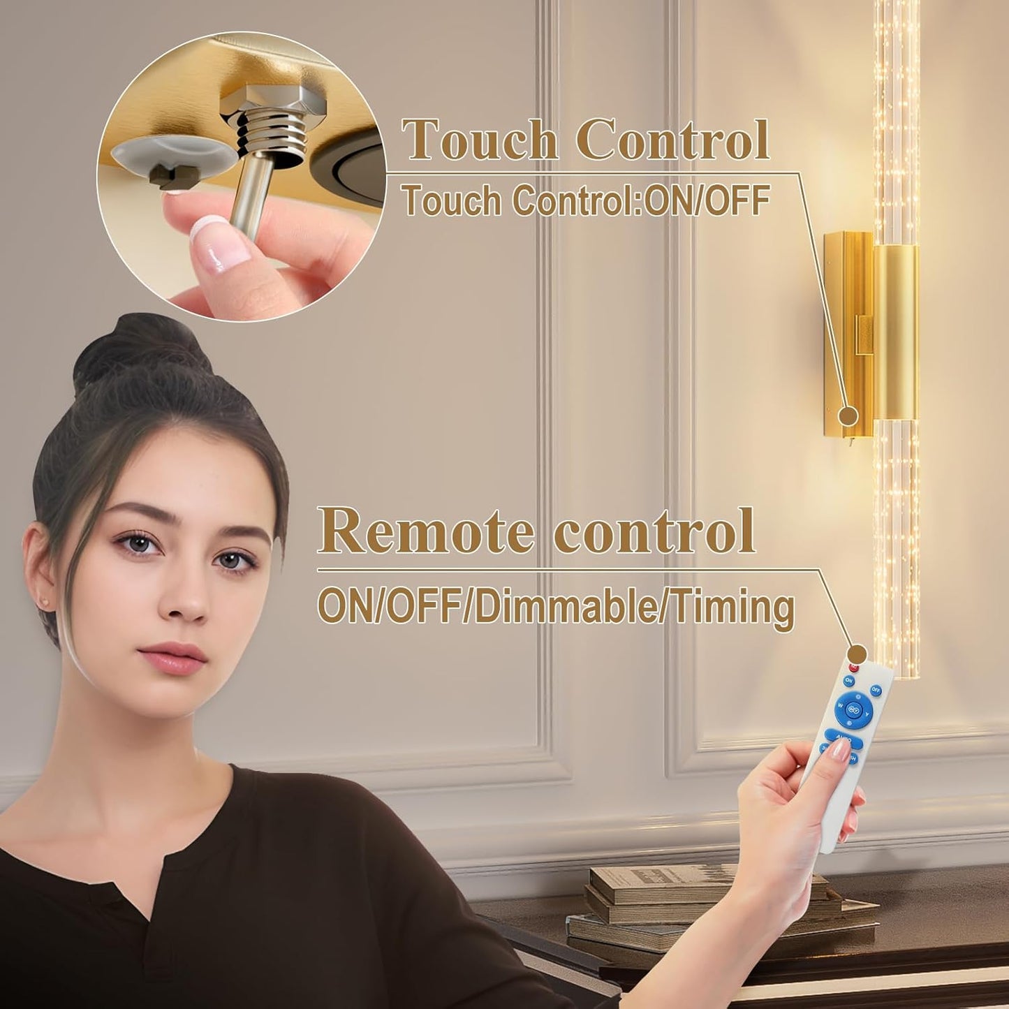 camuucci Battery Operated Wall Sconces Set of 2 Rechargeable Battery Powered Wall Light with 12000mAh Not Hardwired Dimmable Wall Lamp Fixtures for Bedroom Living Room Gold 15.3 Inches