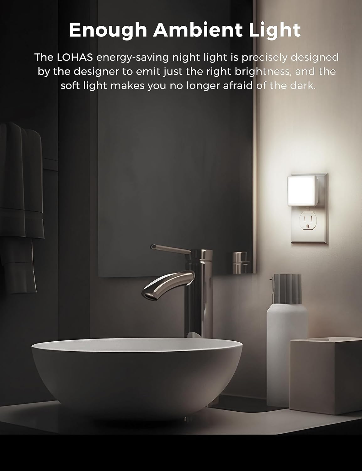 L LOHAS LED Night Lights Plug into Wall 2-Pack, 0.3W Plug in Night Light, Dusk to Dawn, 3000K Soft White, Bright Nightlight Auto-On/Off, for Adults Kids Room Bedroom Bathroom Hallway Kitchen, Non-Dim