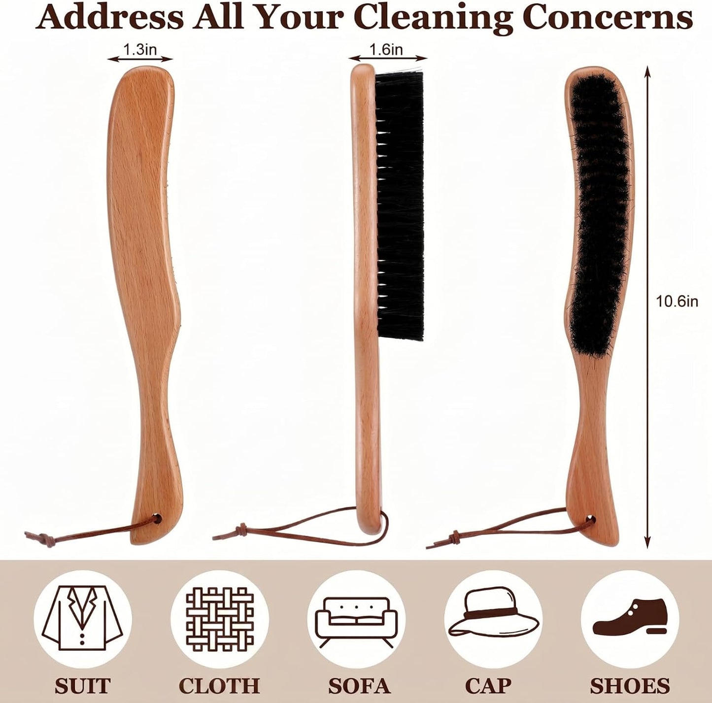 Bokon 2 Pcs Lint Brushes for Clothes with 100% Soft Horse Hair Bristle Beech Wood Handle Natural Reusable Garment Brush Lint Remover for Hat Wool Coats Suits Hat Velvet Furniture Pet Hair Shoe