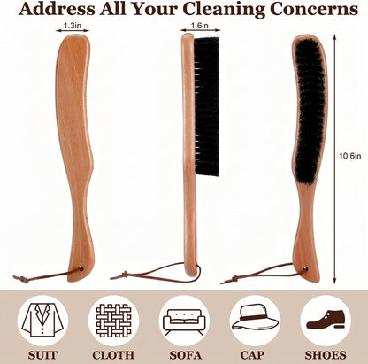 Bokon 2 Pcs Lint Brushes for Clothes with 100% Soft Horse Hair Bristle Beech Wood Handle Natural Reusable Garment Brush Lint Remover for Hat Wool Coats Suits Hat Velvet Furniture Pet Hair Shoe