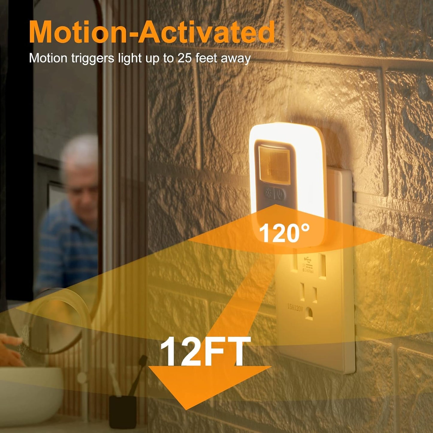 Yelko Night Light Plug In, 200LM Super Bright Nightlihts Plugin, Dimmable LED Night Light with 10 Brightness Levels Adjustable, Soft Warm White Motion Sensor Lights for Corridor, Stair, Gargae,hallway