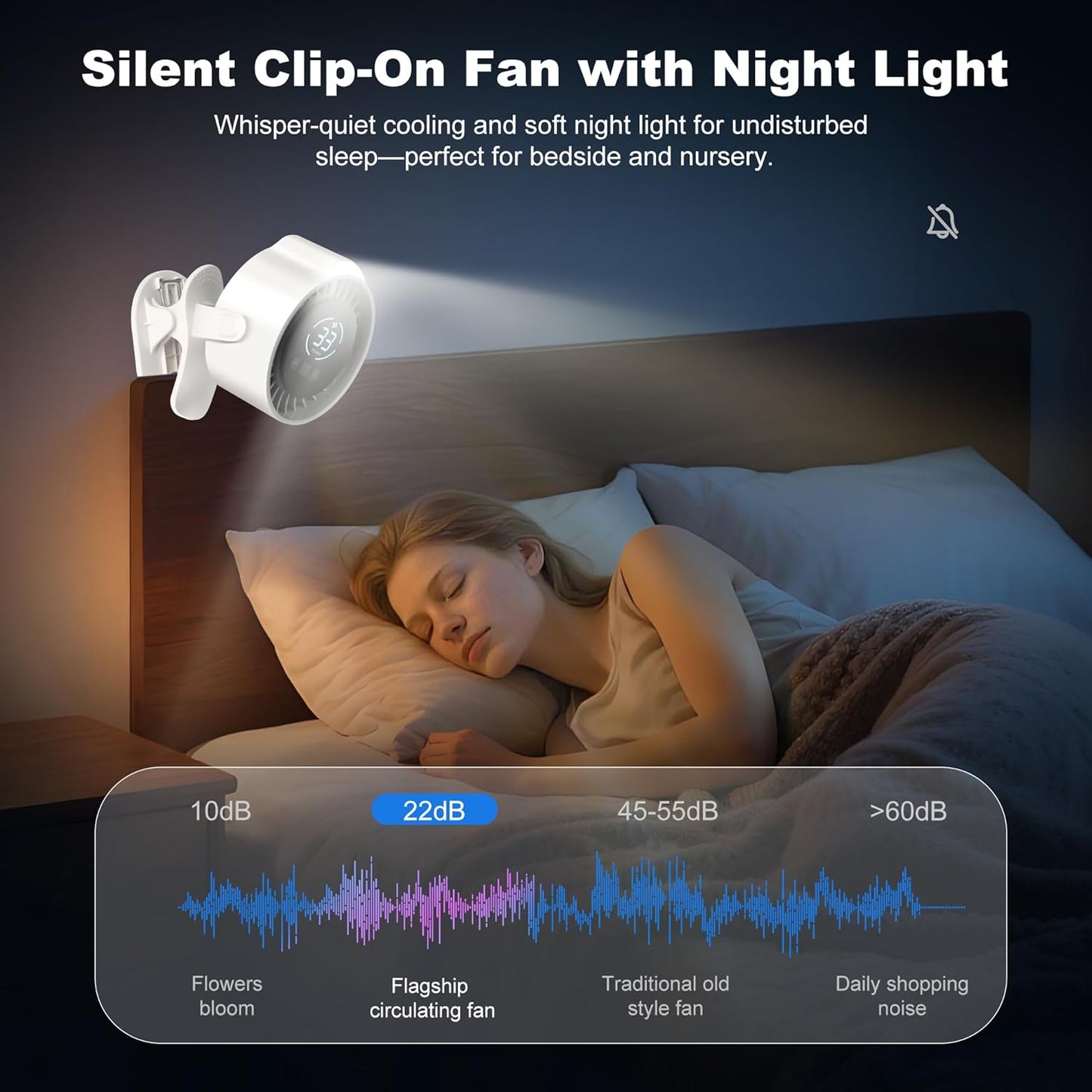 Clip On Rechargeable Fan with LED Light 100 Speed (Need Long Press), 720° Adjustment, Small Protable Desk Fan Quiet Clamp Base 12H Battery, 7 Blades for Dorm Bedroom Travel Camping