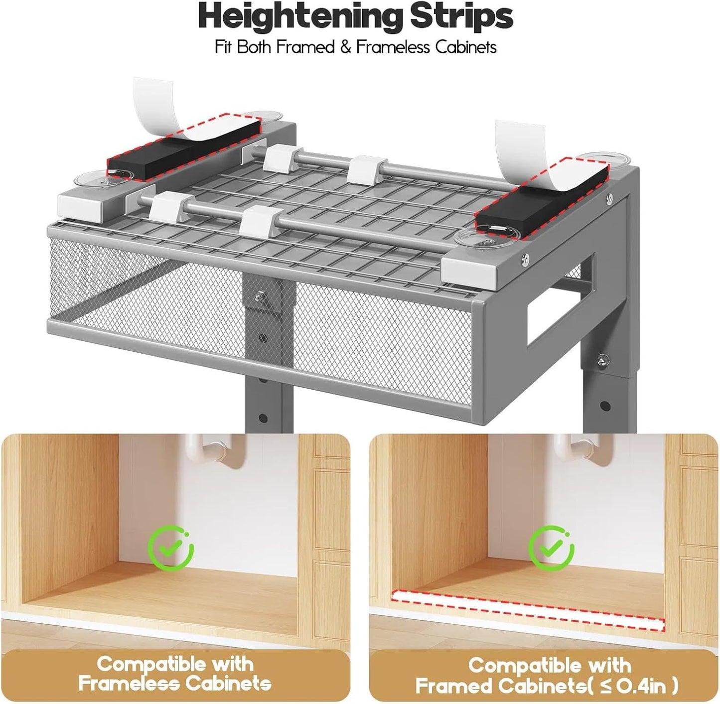 Under Sink Organizer, 2-Tier Dual Pull Out Cabinet Organizer Drawers With Smooth Circular Rail, Large Capacity Metal Mesh Sliding Shelves For Bathroom& Kitchen Storage,Height Adjustable–White,2 Packs