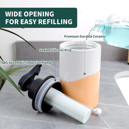 BosilunLife Automatic Soap Dispenser Ceramic Hand Free Soap Dispenser with Waterproof Pump Rechargeable Smart Electric Lotion Soap Dispenser Touchless (White-Green, Foam Pump)