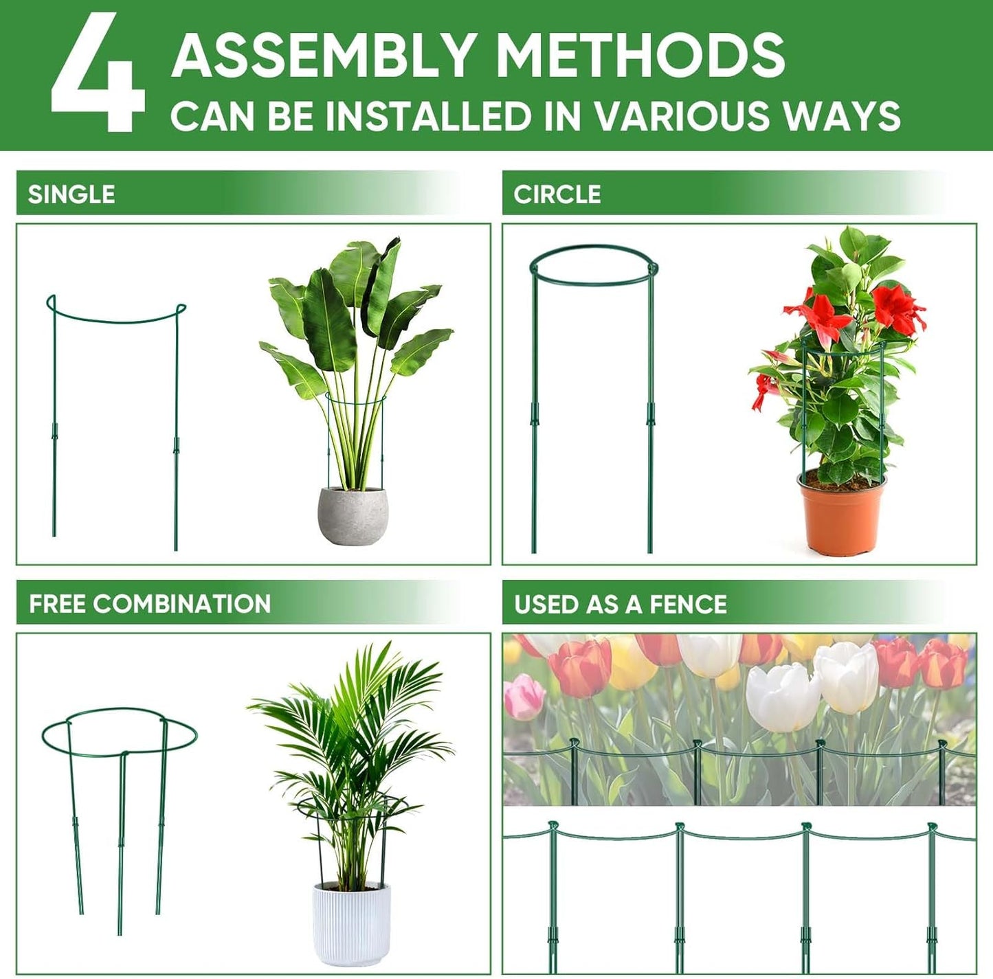 HiGift Plant Support Stakes, 6 Pack Metal Peony Cages and Supports, Garden Stakes Plant Support Cage, Large Plant Support Ring for Outdoor Indoor Snake Plant Peony Rose Flowers Vine (10" W x 15.8" H)