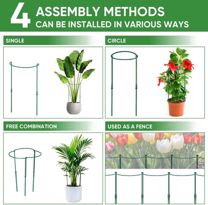 HiGift Peony Cages and Supports 24" H x 10" W, 8 Pack Tall Snake Plant Support Stake Half Round Metal Garden Stake for Indoor and Outdoor Plants, Flower Support Ring Border for Tomato,Hydrangea,Rose