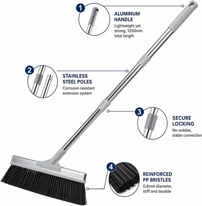 CTIME 50 Inch Heavy Duty Outdoor Angle Broom, 18 Inch Wide Stiff Bristles | Features a 60° angled aluminum head & stainless steel handle. 4 rows of stiff bristles perfectly sweep garage, Patio, Porch