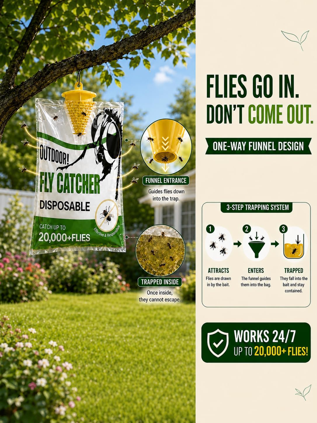 Fly Traps Outdoor 9 Pack – Disposable Hanging Fly Trap Bags with Pre-Baited Water-Activated Attractant, Leak-Resistant Outdoor Fly Trap for Patio, Yard, Barn, Garage & Trash Can
