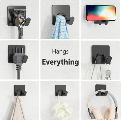 susswiff Shower Hooks for Inside Shower - Extra Sticky Stainless, Razor Holder Accessories, Wall Mounted Self-Adhesive Double Hooks for Razor, Loofah, Towel, Shaver, Coat, Key, Silver 6 Pack
