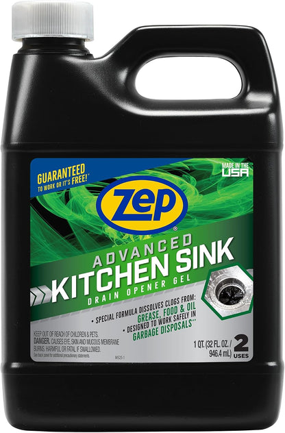Zep Advanced Kitchen Drain Opener - 32 ounces - U49710 - Formulated for Grease, Food, and Oil-Safe for Garbage Disposal
