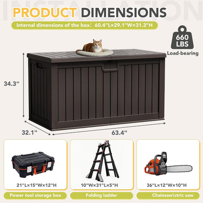 32 Gallon Deck Box Outdoor Indoor Waterproof Storage Box for Patio Furniture, Pool Accessories, Garden Tools, and Cushion Storage, Black
